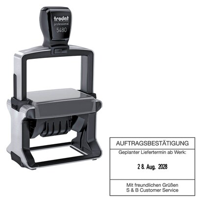 Artikelbild für trodat Datumstempel mit Text individualisierbar 5480 selbstfärbend schwarz Logo möglich, 1 St. - Direkt online personalisieren, Artikelnummer 640259
