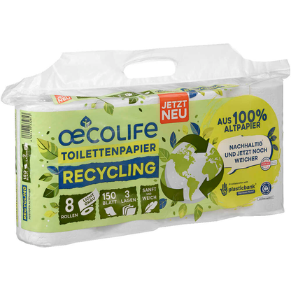 Artikelbild 2 für oecolife Toilettenpapier 3-lagig Recyclingpapier, 8 Rollen, Artikelnummer 810067