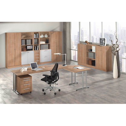 Artikelbild 5 für HAMMERBACHER Prokura Standcontainer nussbaum 5 Auszüge Kunststoff-Stangengriff silber 42,8 x 80,0 x 72,0 - 76,0 cm, Artikelnummer 971036