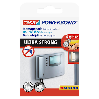 Artikelbild für tesa Powerbond ULTRA STRONG doppelseitige Klebepads für max. 6,0 kg, 2,0 x 6,0 cm, 9 St., Artikelnummer 121217