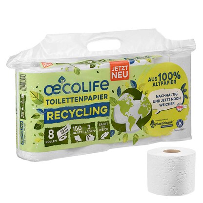 Artikelbild für oecolife Toilettenpapier 3-lagig Recyclingpapier, 8 Rollen, Artikelnummer 810067