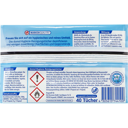 Artikelbild 5 für domol Desinfektionstücher 1-lagig weiß, 40 Tücher, Artikelnummer 213667