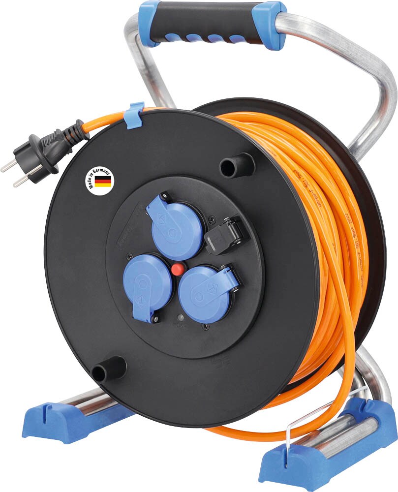As - Schwabe - Avvolgicavo da campeggio, 25 m, spina Schuko 230 V/16 A, con 2 prese con contatto di protezione + 1 presa CEE a 3 poli con coperchio ribaltabile, IP44