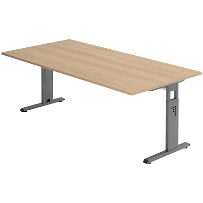 Artikelbild für HAMMERBACHER Gradeo höhenverstellbarer Schreibtisch eiche rechteckig, C-Fuß-Gestell grau 200,0 x 100,0 cm, Artikelnummer 443434