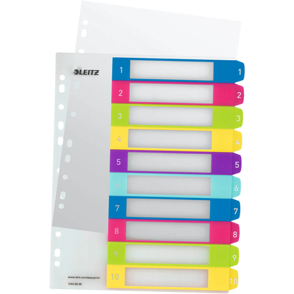 Artikelbild für LEITZ Ordnerregister WOW DIN A4 Vollformat, Überbreite 1-10 farbig 10-teilig, 1 Satz, Artikelnummer 893053