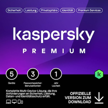 Artikelbild für KASPERSKY Premium Sicherheitssoftware Vollversion (Download-Link), Artikelnummer 898492