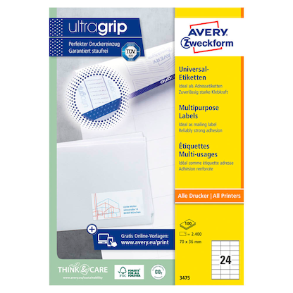 Artikelbild 2 für AVERY Zweckform Etiketten 3475 weiß 70,0 x 36,0 mm, 100 Blatt, Artikelnummer 642280