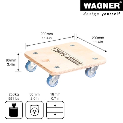Artikelbild 4 für WAGNER® design yourself Transportroller MM 1353 birke 29,0 x 29,0 x 8,6 cm bis 250,0 kg, Artikelnummer 419917