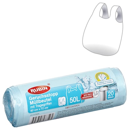 Artikelbild für RUBIN Müllbeutel Geruchsstopp 50,0 l blau, 20 St., Artikelnummer 213171