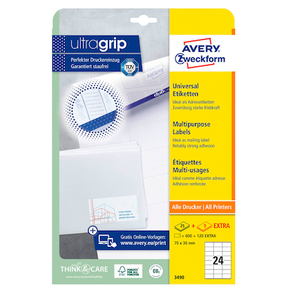 Artikelbild 2 für AVERY Zweckform Etiketten 3490 weiß 70,0 x 36,0 mm, 30 Blatt, Artikelnummer 437780