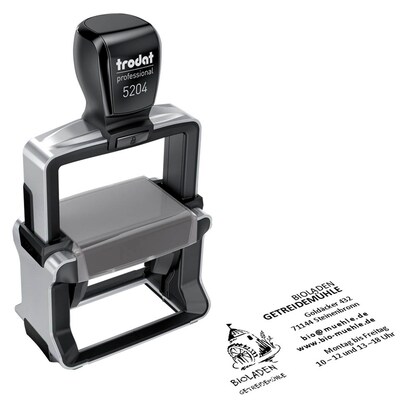 Artikelbild für trodat Textstempel, individualisierbar 5204 selbstfärbend schwarz Logo möglich, 1 St. - Direkt online personalisieren, Artikelnummer 640278
