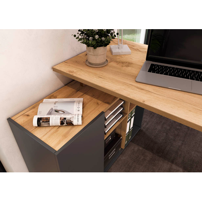 Artikelbild 7 für GERMANIA Adrano Schreibtisch grafit, navarra-eiche rechteckig, Wangen-Gestell grau 120,0 x 90,0 cm, Artikelnummer 613461