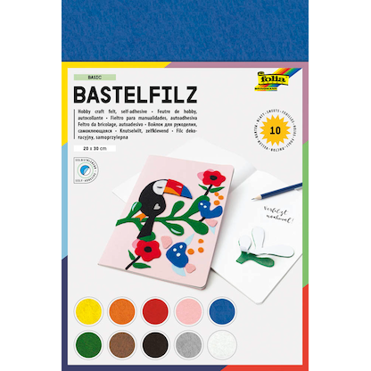 Artikelbild für folia Bastelfilz selbstklebend farbsortiert 10 Bogen, Artikelnummer 504098