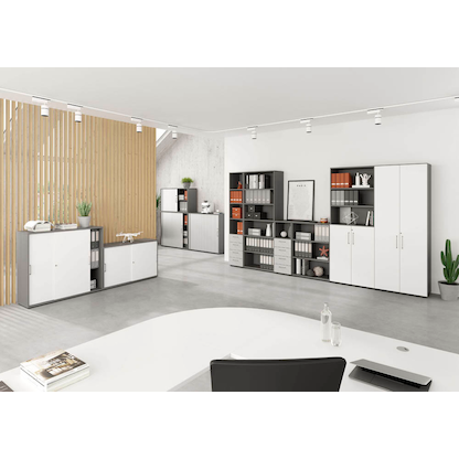 Artikelbild 5 für HAMMERBACHER Mirakel Rollladenschrank grafit, silber 2 Fachböden 120,0 x 40,0 x 110,0 cm, Artikelnummer 999882