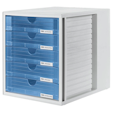 Artikelbild 1 für HAN Schubladenbox blau-transparent 1450-64D, DIN A4 mit 5 Schubladen, 1 St., Artikelnummer 748321