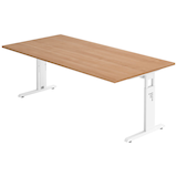 Artikelbild 1 für HAMMERBACHER OS 2E höhenverstellbarer Schreibtisch nussbaum rechteckig, C-Fuß-Gestell weiß 200,0 x 100,0 cm, Artikelnummer 657674