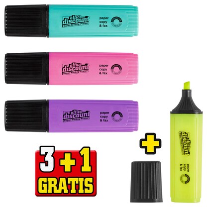 Artikelbild für 3 + 1 GRATIS: office discount Textmarker farbsortiert, 3 St. + GRATIS Textmarker, gelb, Artikelnummer 670794