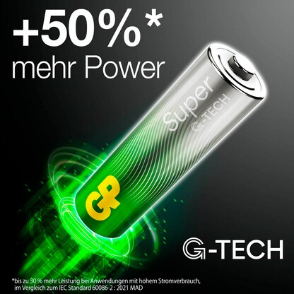 Artikelbild 5 für 6 + 4 GRATIS: GP Batterien SUPER Alkali-Mangan Mignon AA 1,5 V, 6 St. + GRATIS 4 St., Artikelnummer 296059