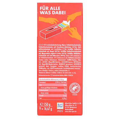 Artikelbild 4 für Ritter SPORT Mini bunter Mix Turm Schokolade 9 St./150,0 g, Artikelnummer 585689