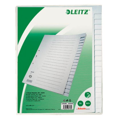 Artikelbild 2 für LEITZ Ordnerregister 1220 DIN A4 Vollformat, Überbreite blanko grau 20-teilig, 5 Satz, Artikelnummer 184721