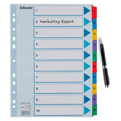 Artikelbild 2 für Esselte Ordnerregister DIN A4 Vollformat 1-10 farbig 10-teilig, 1 Satz, Artikelnummer 352823