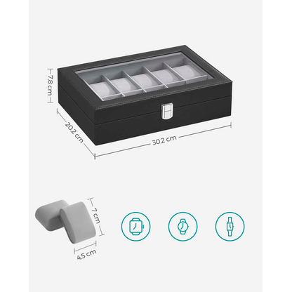 Artikelbild 2 für SONGMICS Uhrenbox schwarz, grau 30,2 x 20,2 x 7,8 cm, 1 St., Artikelnummer 759827