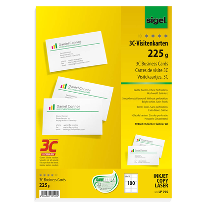 Artikelbild 2 für SIGEL Visitenkarten LP795 satiniert weiß 225 g/qm, 100 St., Artikelnummer 780478