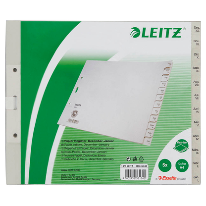 Artikelbild 2 für LEITZ Ordnerregister 1230 DIN A4 Halbformat, Überbreite Dez.-Jan. grau 12-teilig, 5 Satz, Artikelnummer 184705