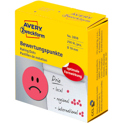 Artikelbild 2 für AVERY Zweckform Bewertungspunkte 3859 Gesicht, rot, 250 Etiketten, Artikelnummer 211621
