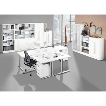 Artikelbild 4 für HAMMERBACHER Verbindungsplatte höhenverstellbar Sira weiß, Trapezform 120,0 x 80,0 x 65,5 - 82,5 cm, Artikelnummer 643039