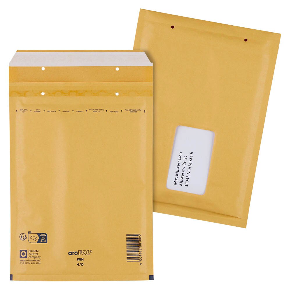 Produktbild von AROFOL WIN Luftpolster-Versandtasche Mit Fenster – DIN A4/A5, Braun/weiß, 4D-14 / 7G-17