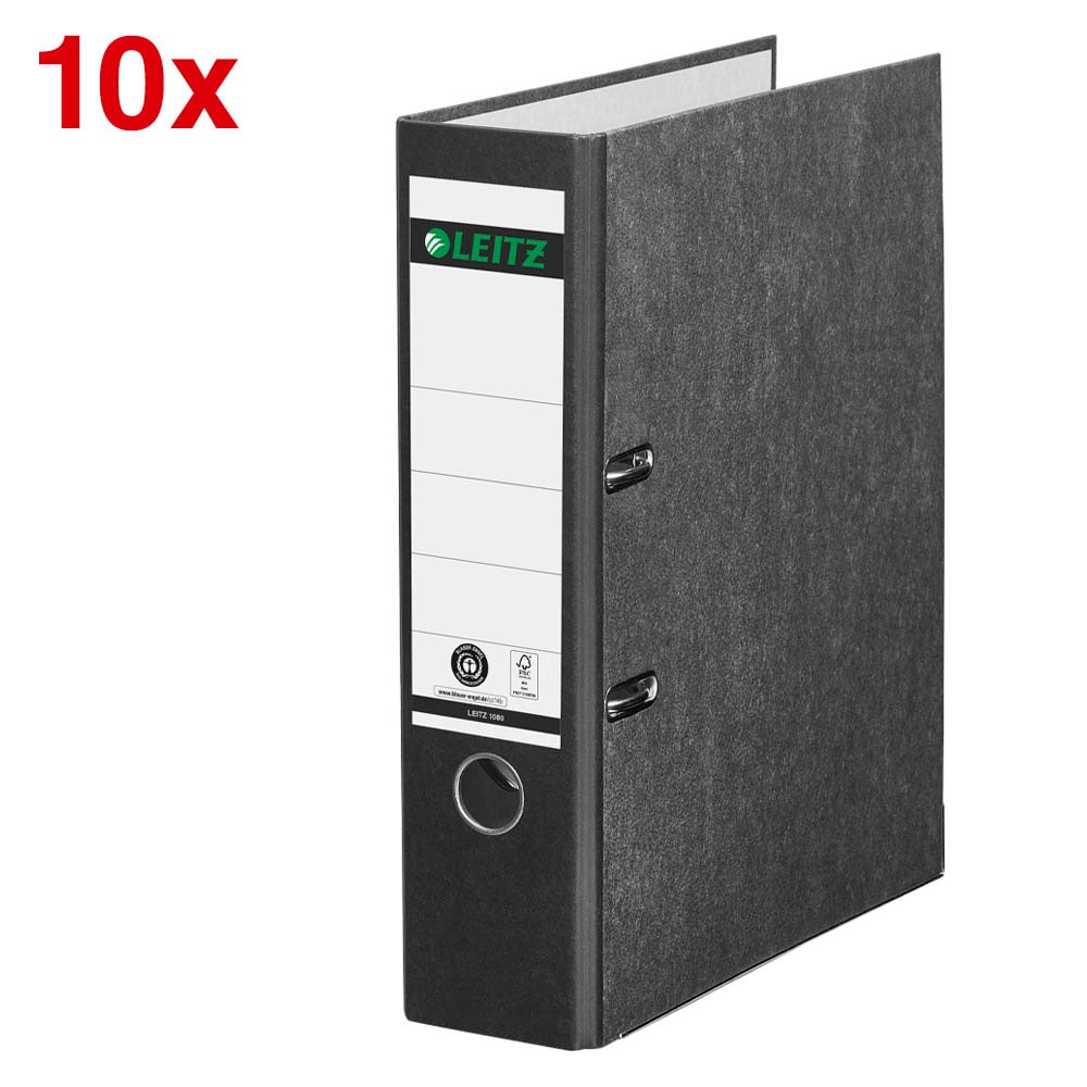 AKTION: LEITZ 1080 Ordner schwarz marmoriert Karton 8,0 cm DIN A4, 10 St.