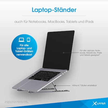 Artikelbild 6 für XLAYER Laptop-Ständer Foldable grau, Artikelnummer 605417