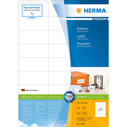 Artikelbild 2 für HERMA Etiketten 4450 weiß 70,0 x 32,0 mm, 100 Blatt, Artikelnummer 188847