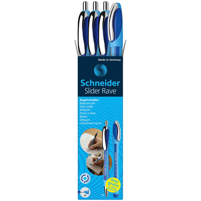 Artikelbild 2 für AKTION: Schneider Kugelschreiber Slider Rave XB hellblau/dunkelblau, Schreibfarbe: blau, 3 St. + GRATIS Schneider Kugelschreiber Slider Memo XB, Artikelnummer 888592