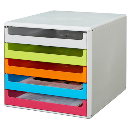 Artikelbild 2 für M&M Schubladenbox grau, grün, orange, blau, rot 30050967, DIN A4 mit 5 Schubladen, 1 St., Artikelnummer 370522