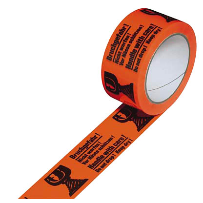 Artikelbild 2 für AKTION: SUPRA Warnklebebänder Bruchgefahr! Nicht werfen! leuchtorange 50,0 mm x 66,0 m 5 Rollen, Artikelnummer 176040
