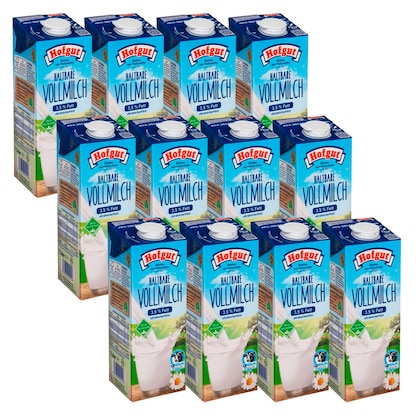 Artikelbild für Hofgut H-Vollmilch Milch 3,5 % 12x 1,0 l, Artikelnummer 545364