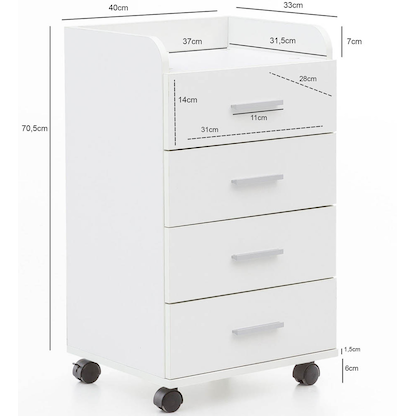 Artikelbild 2 für WOHNLING Rollcontainer weiß 4 Auszüge 40,0 x 33,0 x 70,5 cm, Artikelnummer 540957