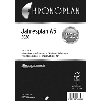 Artikelbild für CHRONOPLAN Kalendereinlage 2026 Jahresplan A5, Artikelnummer 590929