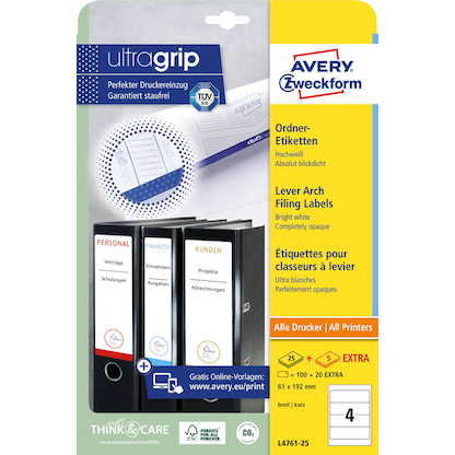 Artikelbild 3 für AVERY Zweckform Ordneretiketten L4761-25 weiß, 30 Blatt, Artikelnummer 345629