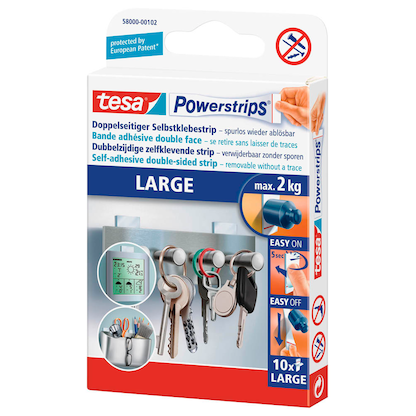 Artikelbild 2 für tesa Powerstrips LARGE Klebestreifen für max. 2,0 kg, 2,0 x 5,0 cm, 10 St., Artikelnummer 569871