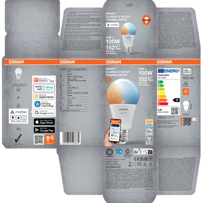 Artikelbild 5 für OSRAM LED-Lampe SMART+ MATTER Classic A100 E27 14 W matt, 1 St., Artikelnummer 710077