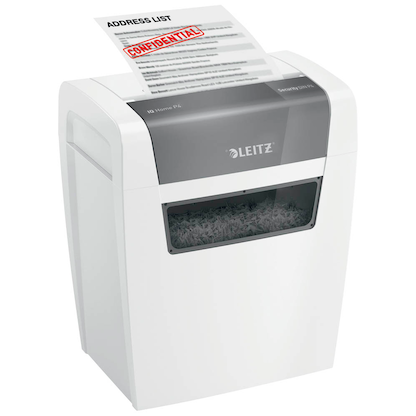 Artikelbild für AKTION: LEITZ IQ Home Aktenvernichter mit Partikelschnitt P-4, 4 x 28 mm, bis 6 Blatt, weiß, Artikelnummer 677561