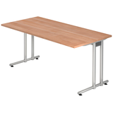 Artikelbild 1 für HAMMERBACHER Prokura Schreibtisch nussbaum rechteckig, C-Fuß-Gestell silber 160,0 x 80,0 cm, Artikelnummer 970681