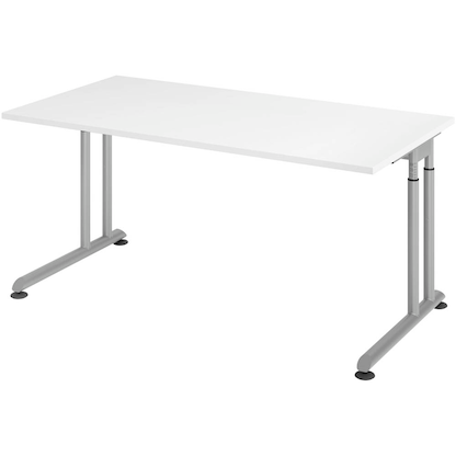 Artikelbild für HAMMERBACHER Popular höhenverstellbarer Schreibtisch weiß rechteckig, C-Fuß-Gestell silber 160,0 x 80,0 cm, Artikelnummer 990907