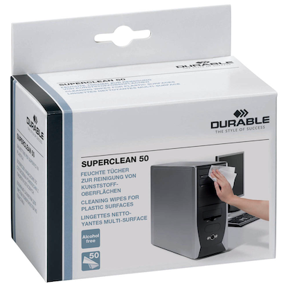Artikelbild für DURABLE feuchte Reinigungstücher SUPERCLEAN 50 weiß, 50 Tücher, Artikelnummer 443119