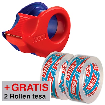 Artikelbild für AKTION: tesa Klebefilmabroller Mini-Abroller rot/blau + GRATIS 2 Rollen tesafilm Kristall-Klar, 10,0 m x 15,0 mm (LxB), Artikelnummer 889071