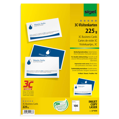 Artikelbild 2 für SIGEL Visitenkarten LP850 satiniert weiß 225 g/qm, 100 St., Artikelnummer 855189