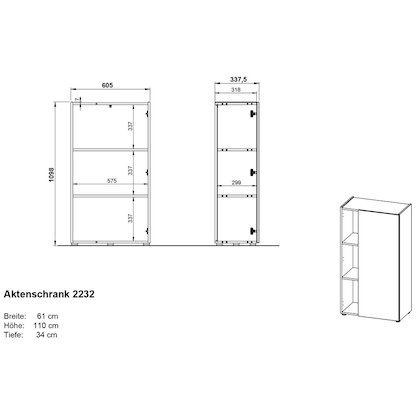 Artikelbild 2 für GERMANIA Aktenschrank Adrano, 2232-549 grafit, navarra-eiche 2 Fachböden 61,0 x 34,0 x 110,0 cm, Artikelnummer 613172